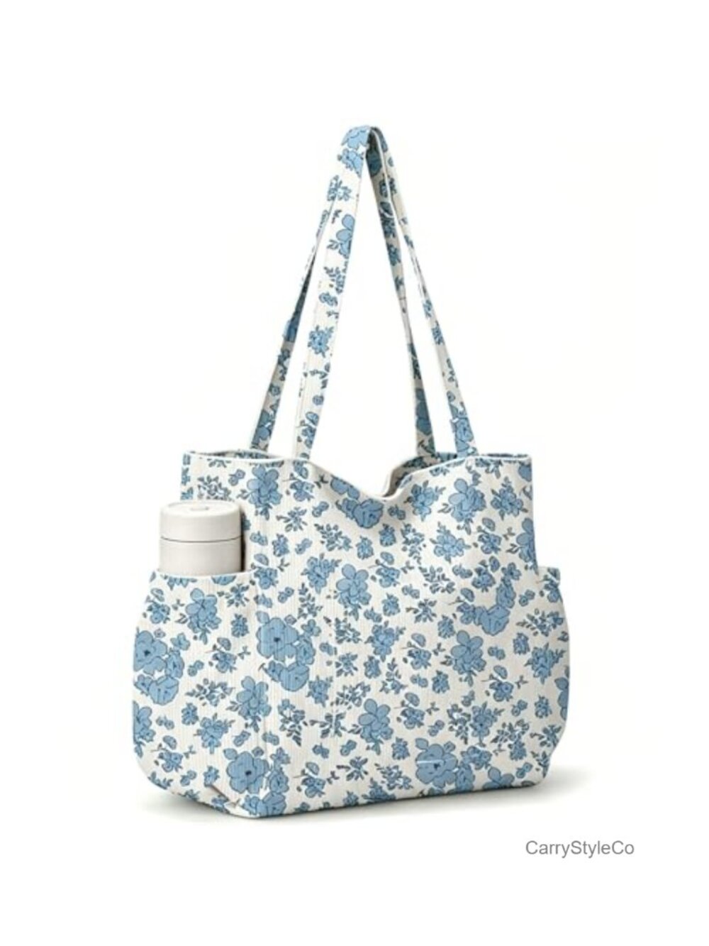 Corduroy Tote Bag Large Capacity Multi-Pocket Shoulder Crossbody Water Bottle